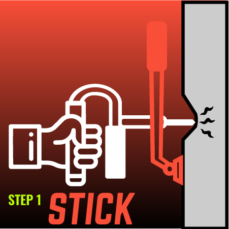 The first step of pulling a dent with the Panel Beater, is to attach the electrode to the damaged area